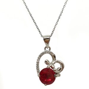 925 Sterling Silver Heart Shaped Pink Diamond Necklace Chain MGA - NKS0069