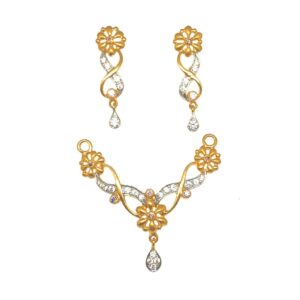 22K Gold Flower Shaped Mangalsutra Pendant With Earrings MGA - MDG0007