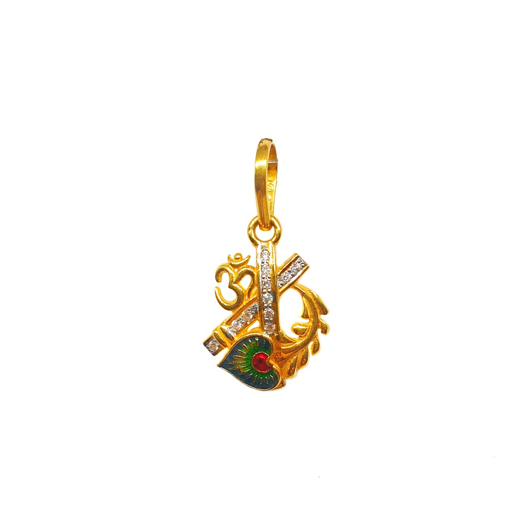 22K Gold Om Meenakari Pendant MGA - PDG0156