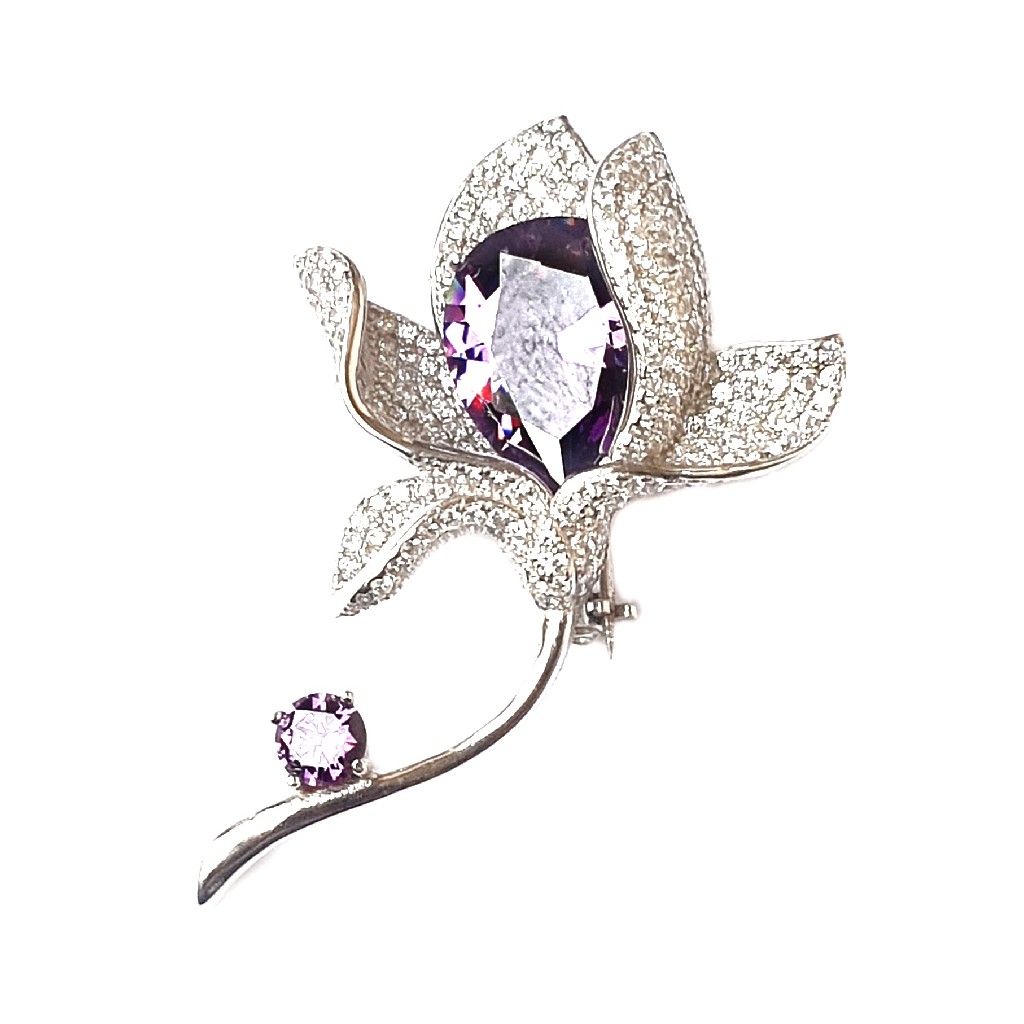 925 Sterling Silver Flower Shaped Brooch MGA - BCS0005