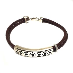 925 Sterling Silver Leather Belt Bracelet MGA - BRS1637