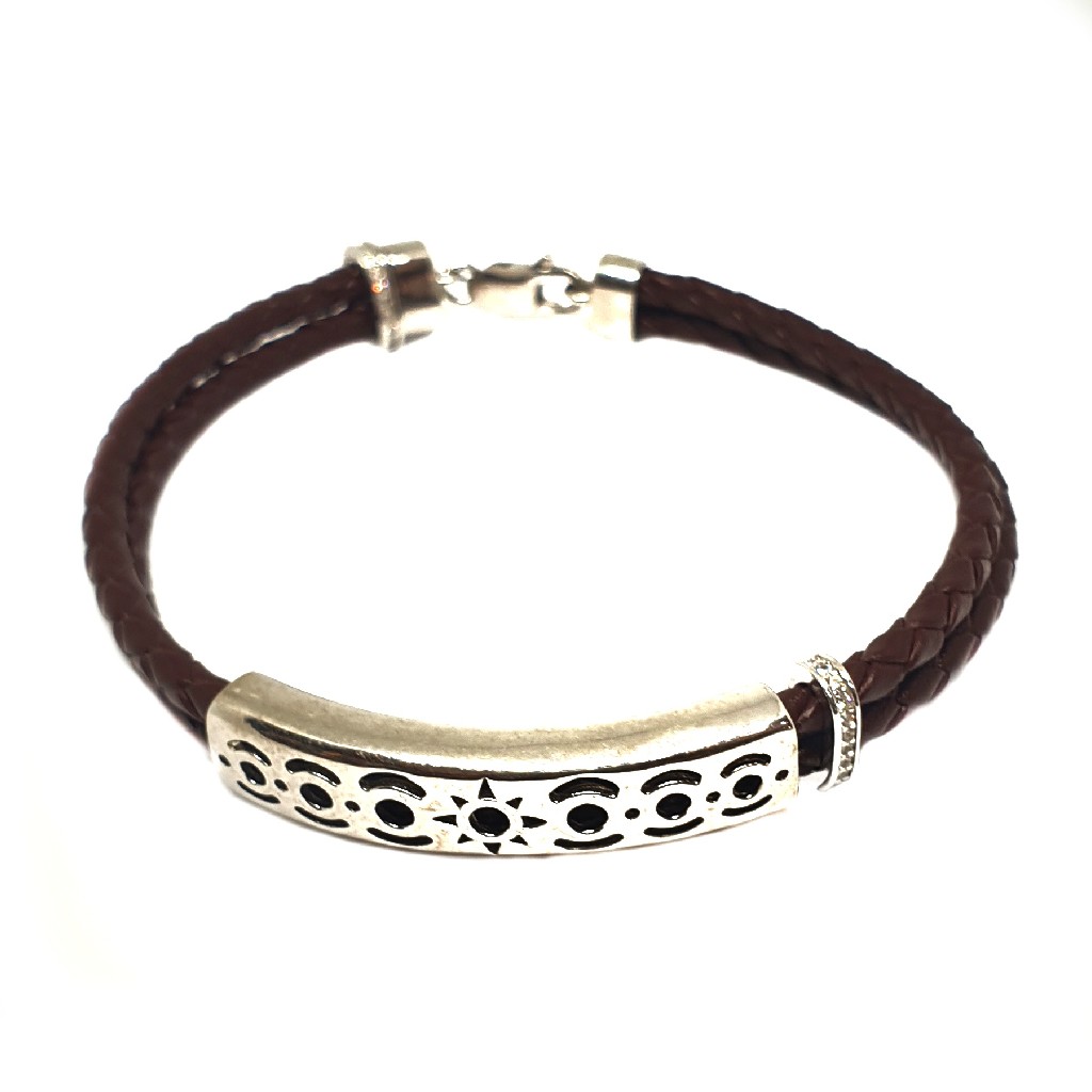 925 Sterling Silver Leather Belt Bracelet MGA - BRS1637