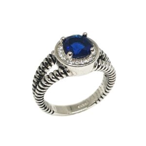925 Sterling Silver Blue Diamond Ring MGA - LRS3376