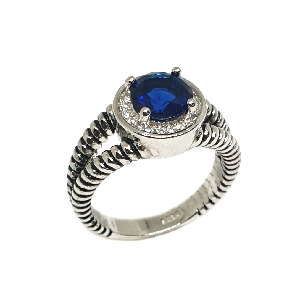 925 Sterling Silver Blue Diamond Ring MGA - LRS3376