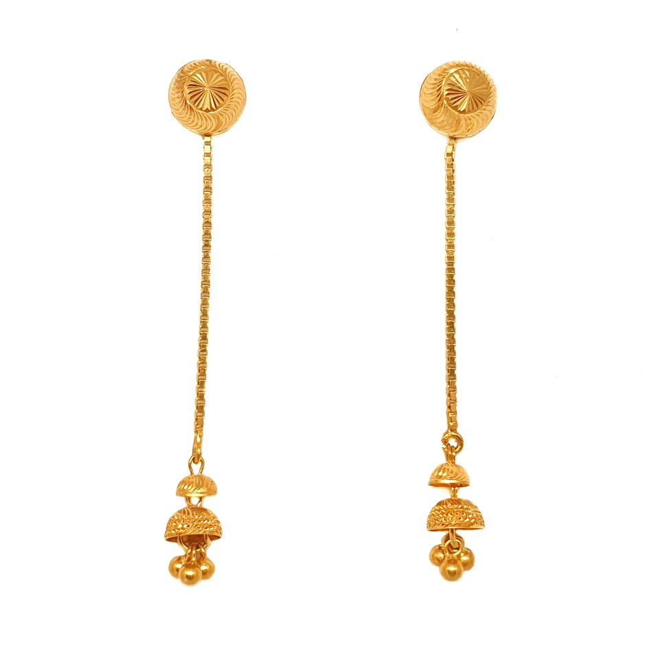 22K Gold Long Sui Dhaga Earrings MGA - BTG0354
