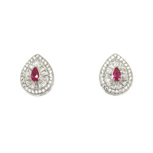 925 Sterling Silver Pear Shaped Pink Diamond Earring MGA - BTS0087