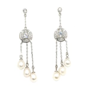 925 Sterling Silver Three Line Pearl Earring MGA - BTS0074