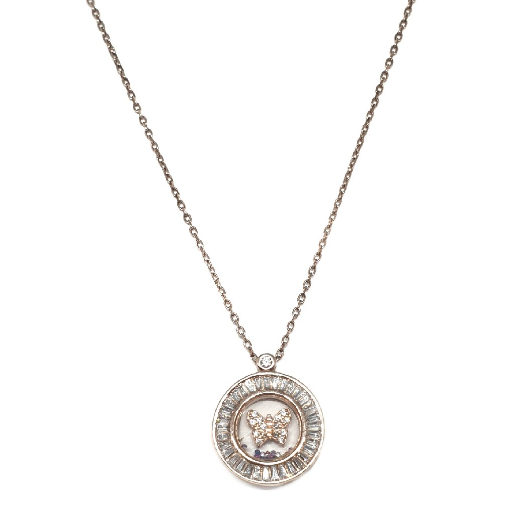 925 Sterling Silver Round Shaped Butterfly Necklace Chain MGA - NKS0001