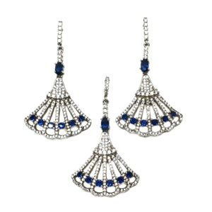 925 Sterling Silver White And Blue Diamond Pendant Set MGA - PTS0014