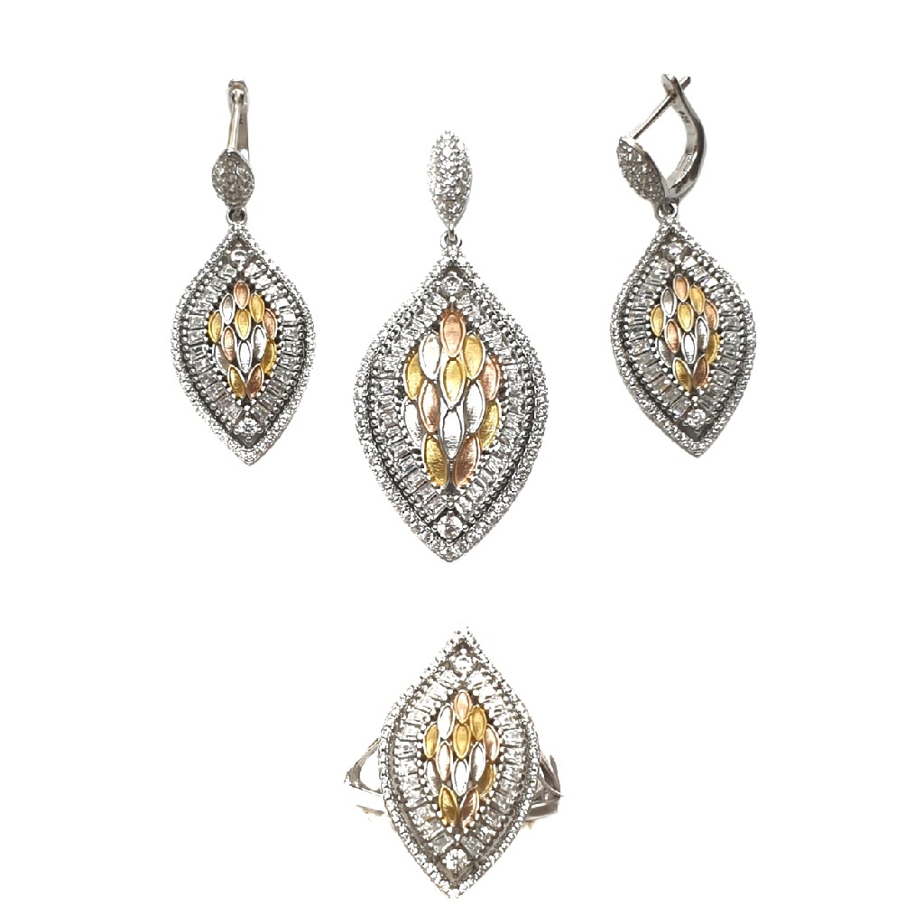 925 Sterling Silver Modern Pendant Set With Ring MGA - PVS0003