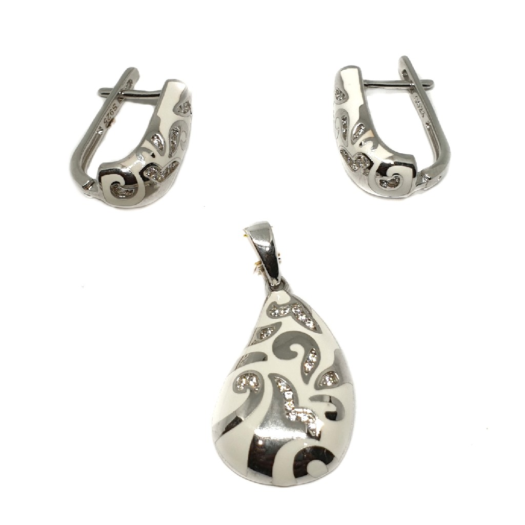 925 sterling silver white meenakari pendant set mga - pts0087