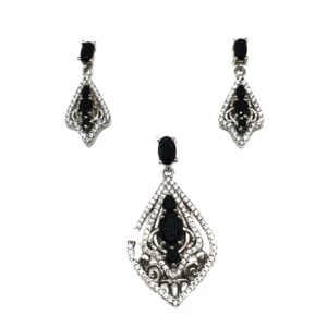 925 sterling silver black stone pendant set mga - pts0016