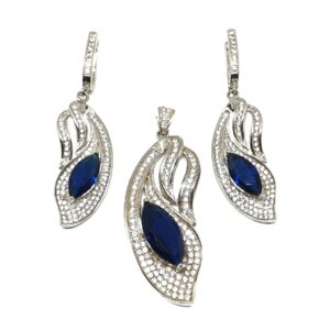 925 Sterling Silver Blue Stone Modern Pendant Set MGA - PTS0010