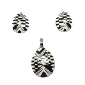 925 sterling silver black and white meenakari pendant set mga - pts0089