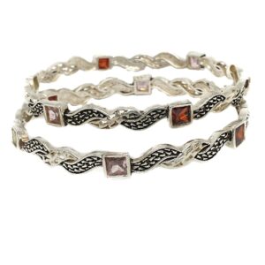 925 sterling silver square shaped colour stone oxidised kadali bangle mga - kds0327