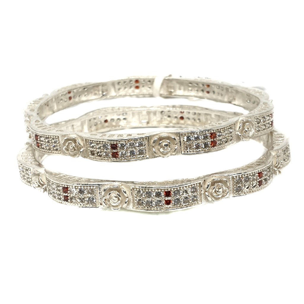 925 sterling silver flower shaped cz diamond kadli bangle mga - kds0338