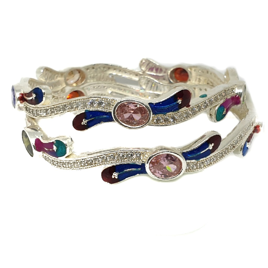 925 sterling silver colour stone meenakari kadali bangle mga - kds0337