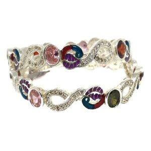 925 sterling silver peacock shaped colour stone kadali bangle mga - kds0149