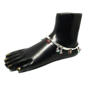 Heart Shape Meenakari Peacock Silver Payal MGA - PLS0195