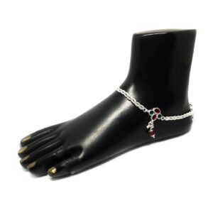 Red And Green Fancy Silver Payal MGA - PLS0308