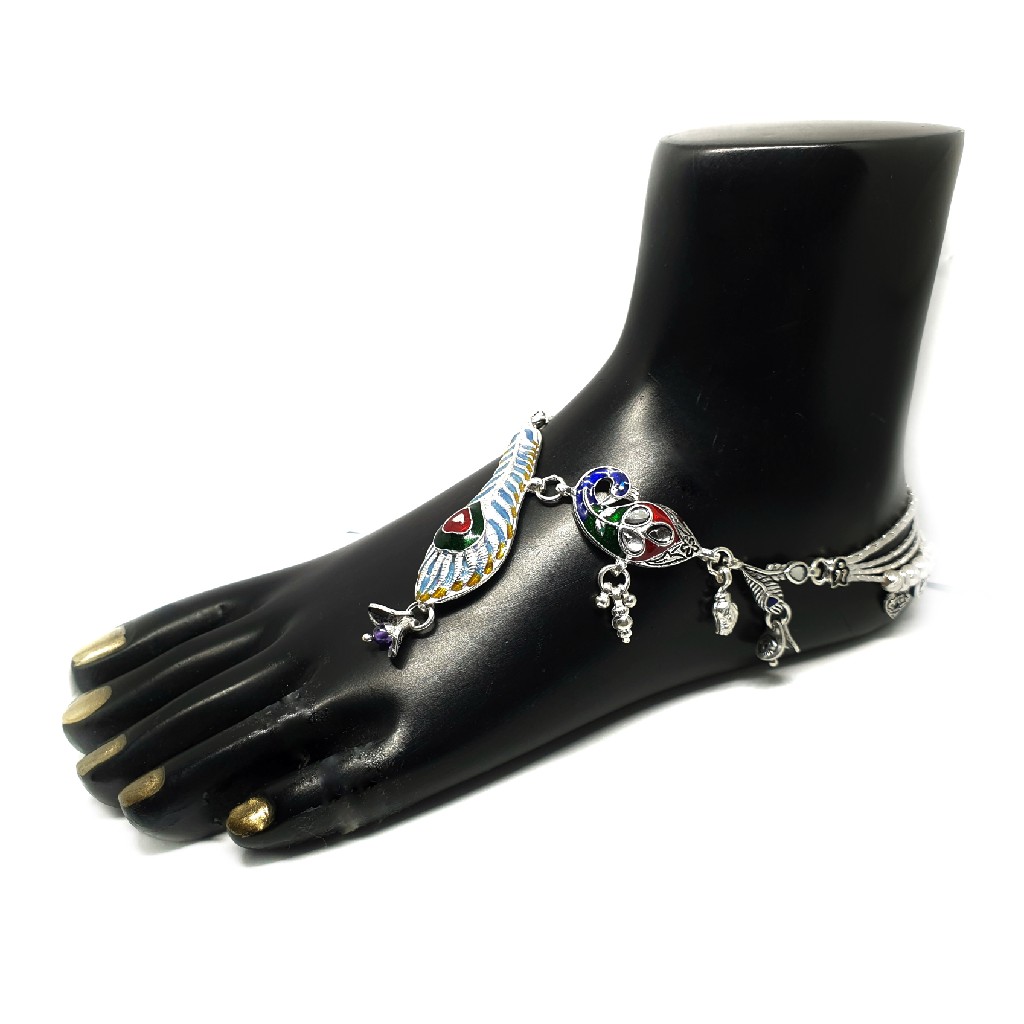 Peacock Shaped Meenakari Designer Silver Payal MGA - PLS0212