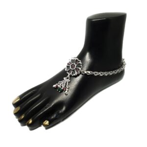 Flower Shaped Multi Diamond Silver Anklet Payal MGA - PLS0245