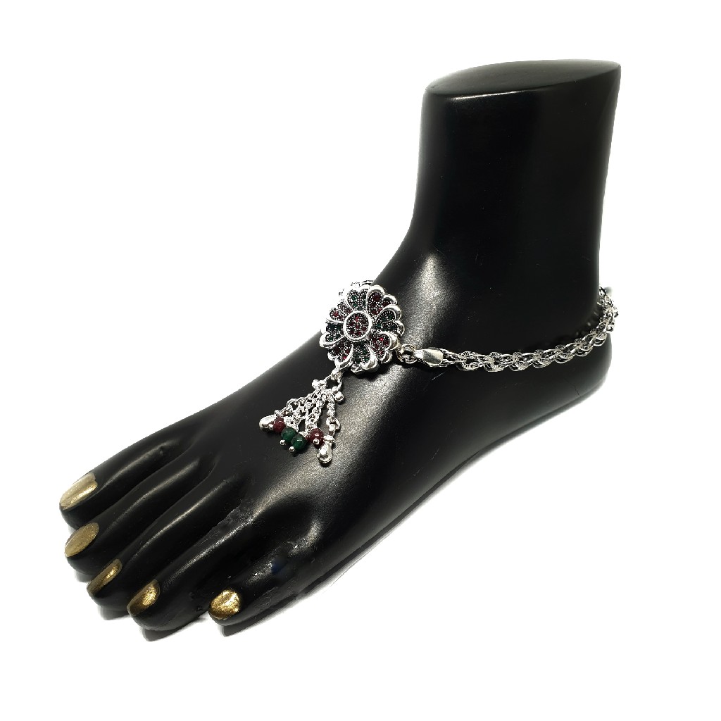 Flower Shaped Multi Diamond Silver Anklet Payal MGA - PLS0245