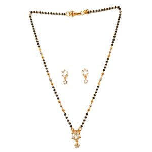 1 gram gold plated oval shaped solitaire diamond mangalsutra mga - mse0135