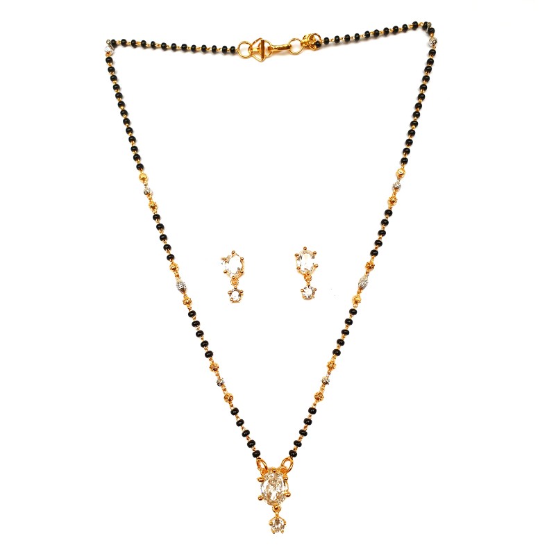 1 gram gold plated oval shaped solitaire diamond mangalsutra mga - mse0135