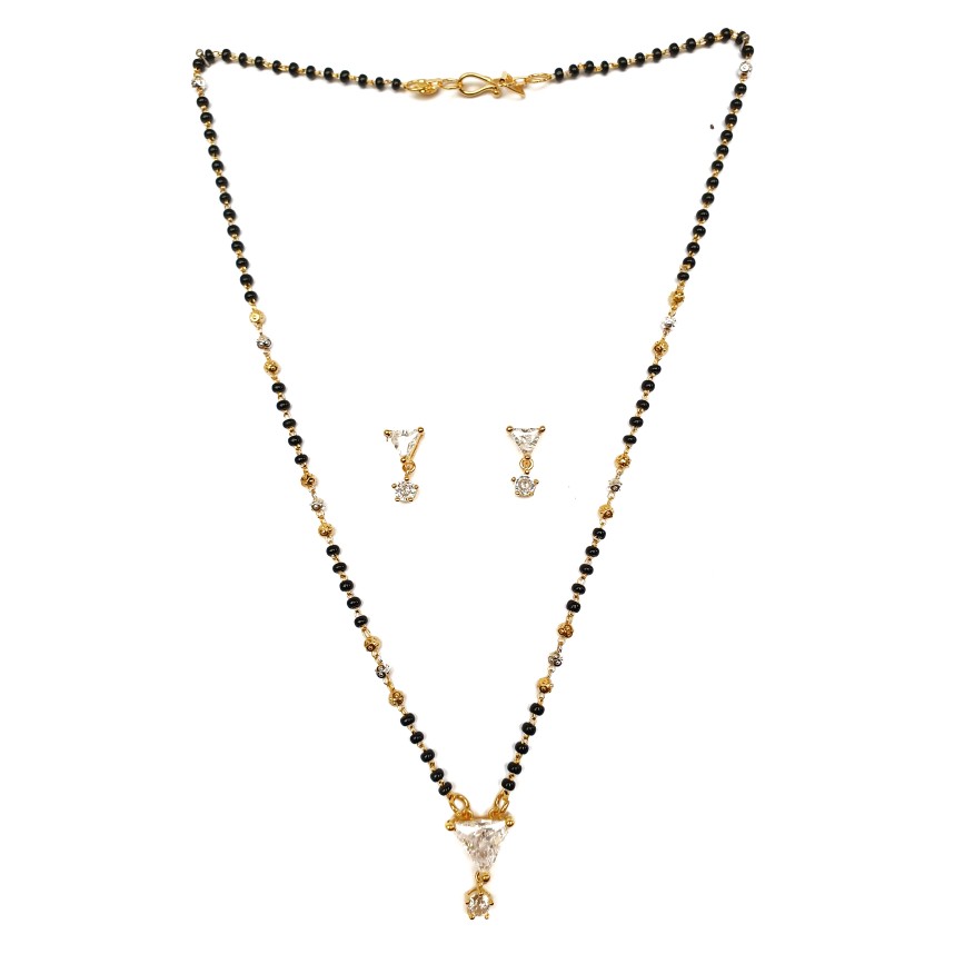 1 gram gold forming triangle shaped solitaire diamond mangalsutra mga - mse0136