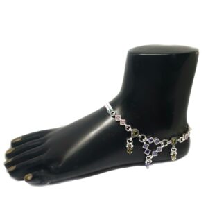 Square Shaped Colourful Diamond Silver Anklet Payal MGA - PLS0084