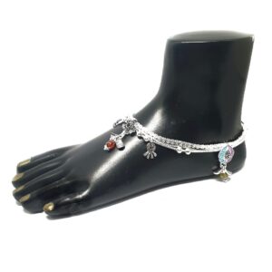 Flower shaped full bridal set silver anklet payal mga - pls0312
