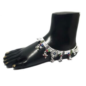 Peacock shaped full bridal set silver anklet payal mga - pls0313