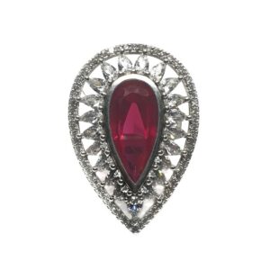 925 Sterling Silver Dark Pear Cut Pink Diamond Ring MGA - LRS0075