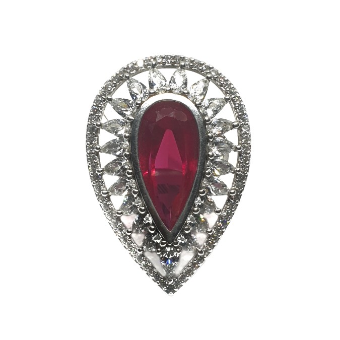 925 Sterling Silver Dark Pear Cut Pink Diamond Ring MGA - LRS0075