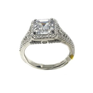 925 Sterling Silver Square Shape Solitaire Diamond Ring MGA - LRS1513