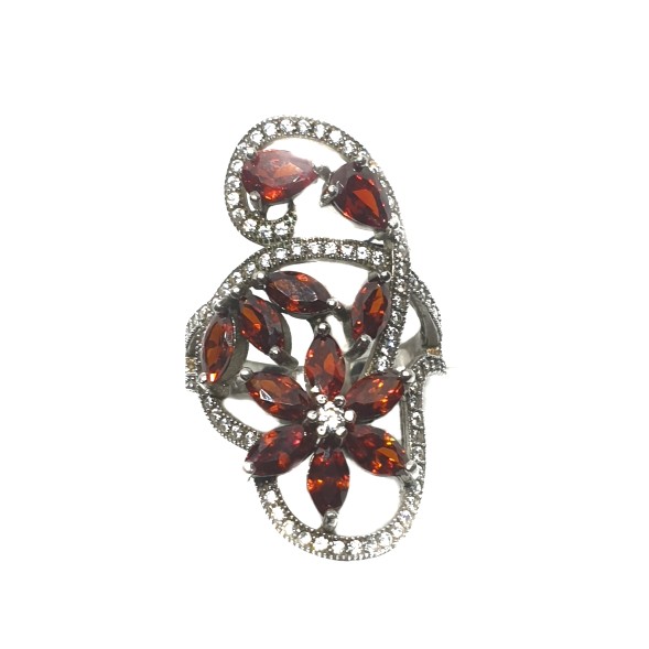 925 Sterling Silver Orange Diamond Ring MGA - LRS0085