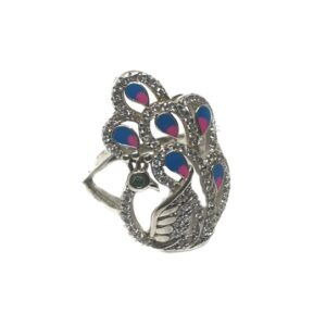 925 Sterling Silver Meenakari Peacock Shape Ring MGA - LRS0094