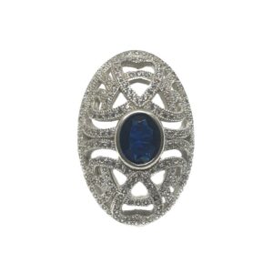 925 Sterling Silver Oval Shaped Blue Stone Ring MGA - LRS0101
