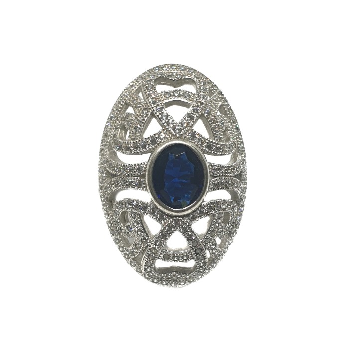 925 Sterling Silver Oval Shaped Blue Stone Ring MGA - LRS0101