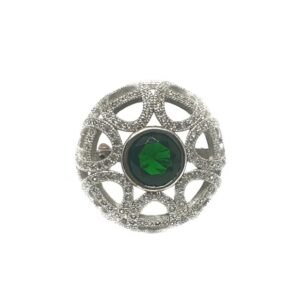 925 Sterling Silver Round Shaped Green Stone Ring MGA - LRS0269