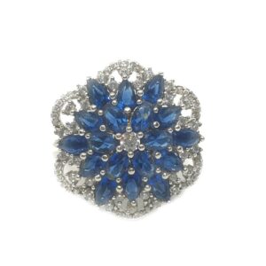 925 Sterling Silver CZ Cut Blue Diamond Ring MGA - LRS1283