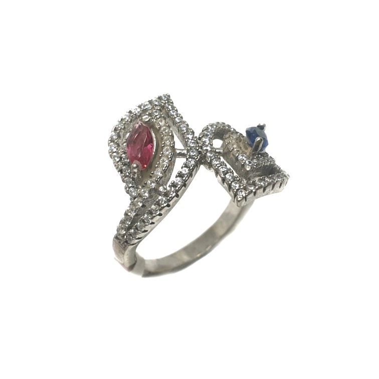925 Sterling Silver Blue And Light Pink Diamond Ring MGA - LRS0063