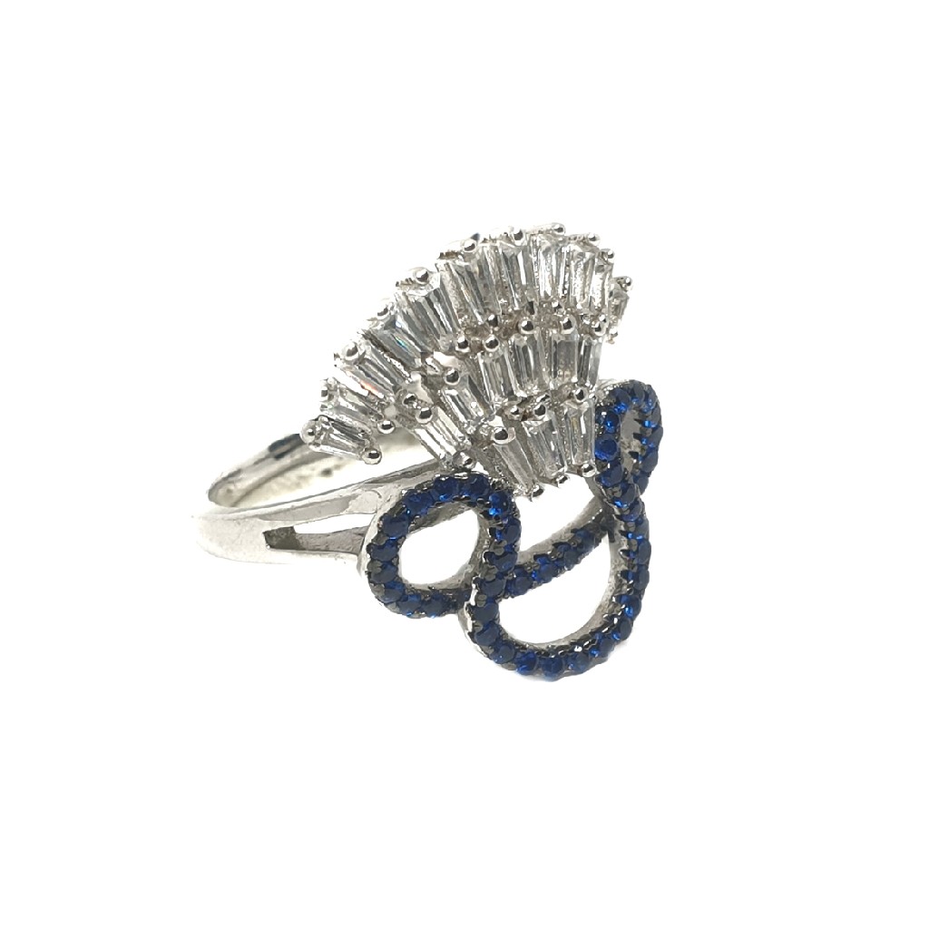 925 Sterling Silver Blue CZ Diamond Ring MGA - LRS0090