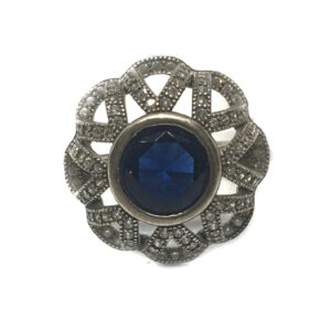 925 Sterling Silver Dark Blue Stone Ring MGA - LRS0062