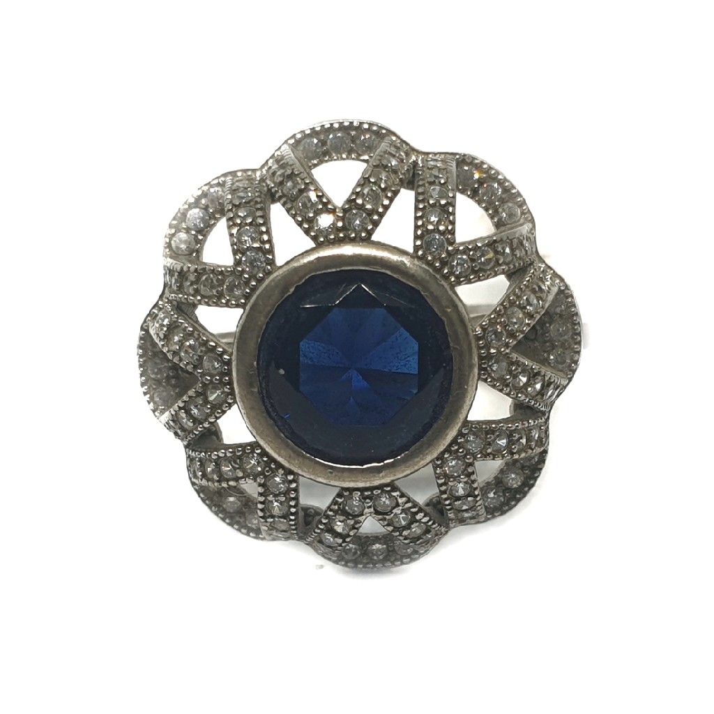 925 Sterling Silver Dark Blue Stone Ring MGA - LRS0062