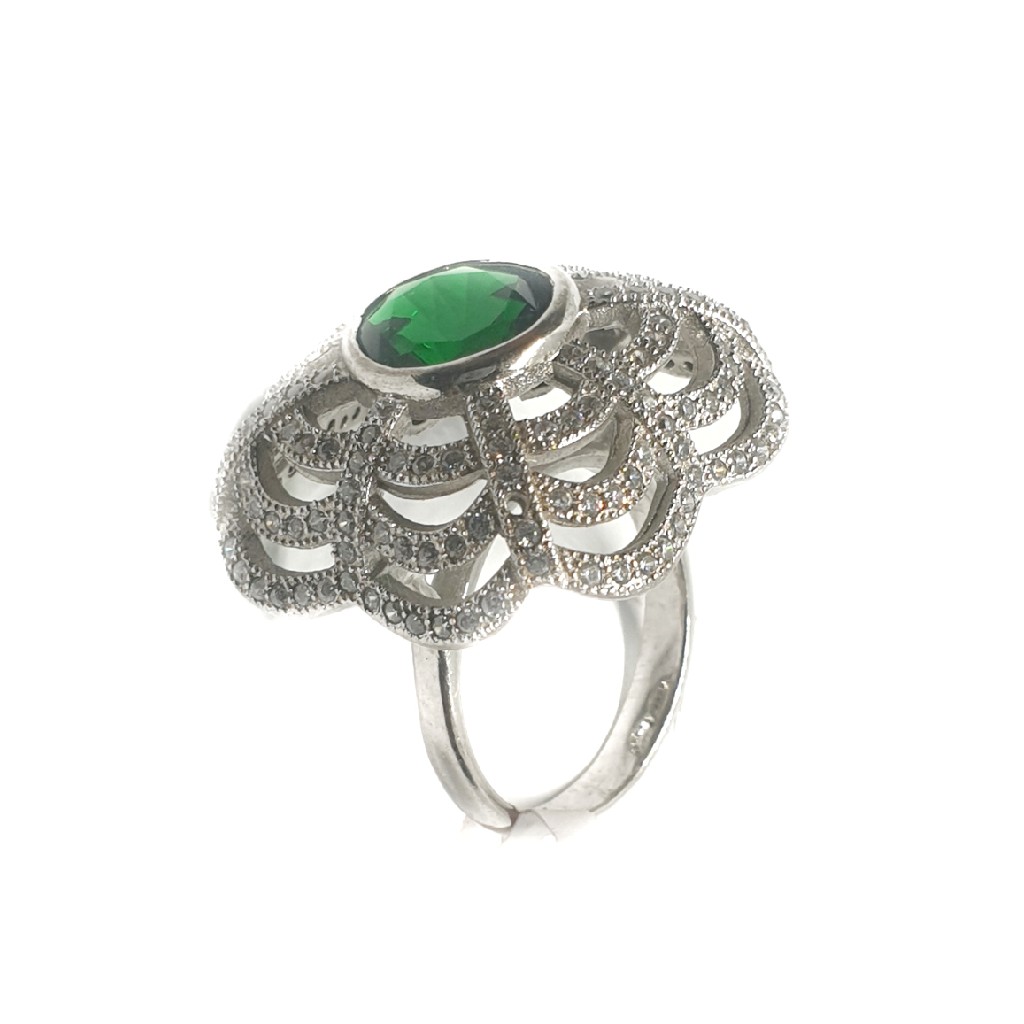 925 Sterling Silver Green Stone Ring MGA - LRS0104 - Image 3