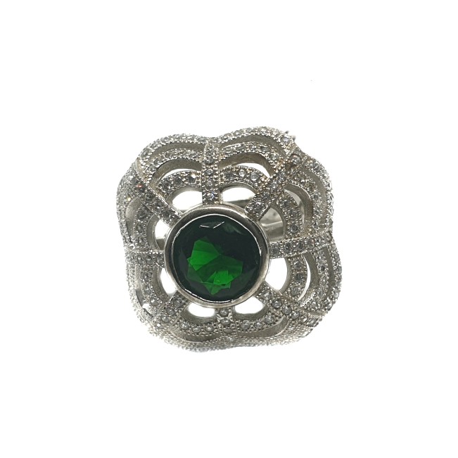 925 Sterling Silver Green Stone Ring MGA - LRS0104 - Image 2