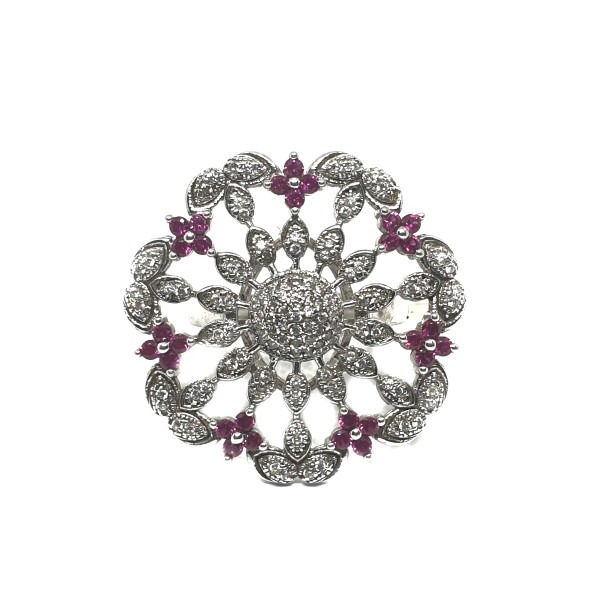925 sterling silver round shape pink diamond ring mga - lrs0115