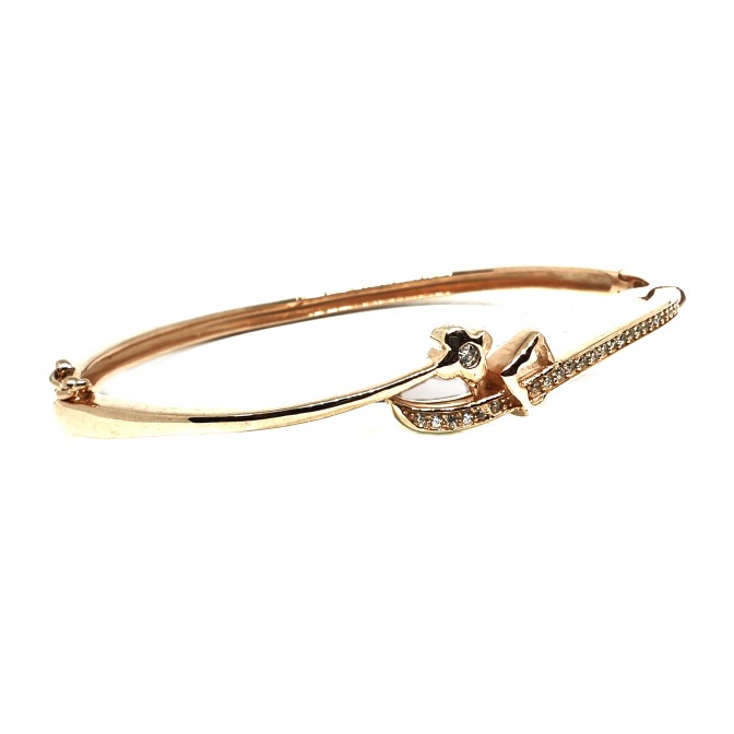 925 Sterling Silver Rose Plating Fancy Kada Bracelet MGA - KRS0113